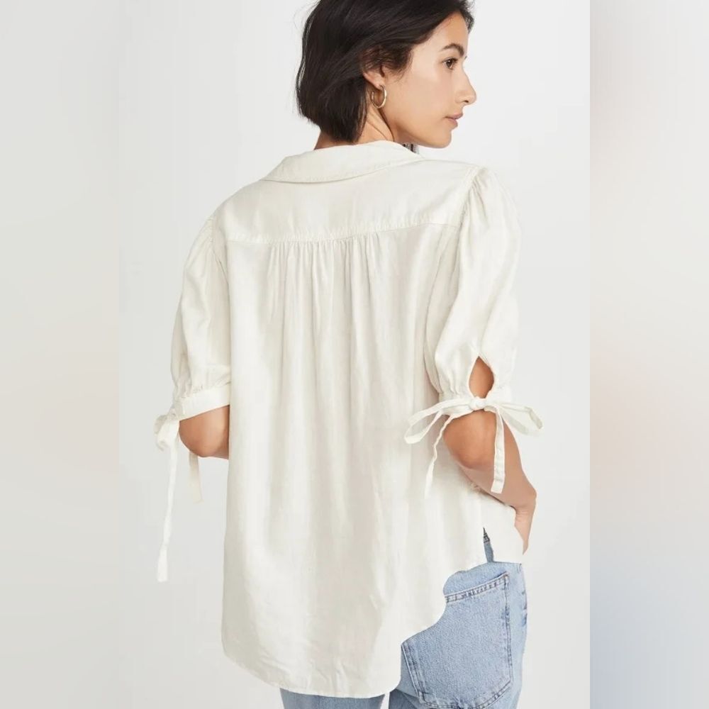 Free People Safari Babe Linen Blend Top In Angel Food White Tie Women Large - Picture 3 of 10
